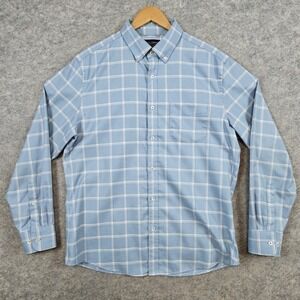 Charles Tyrwhitt Mens Slim Fit Size L Blue-Gray Windowpane Shirt Non-Iron Preppy